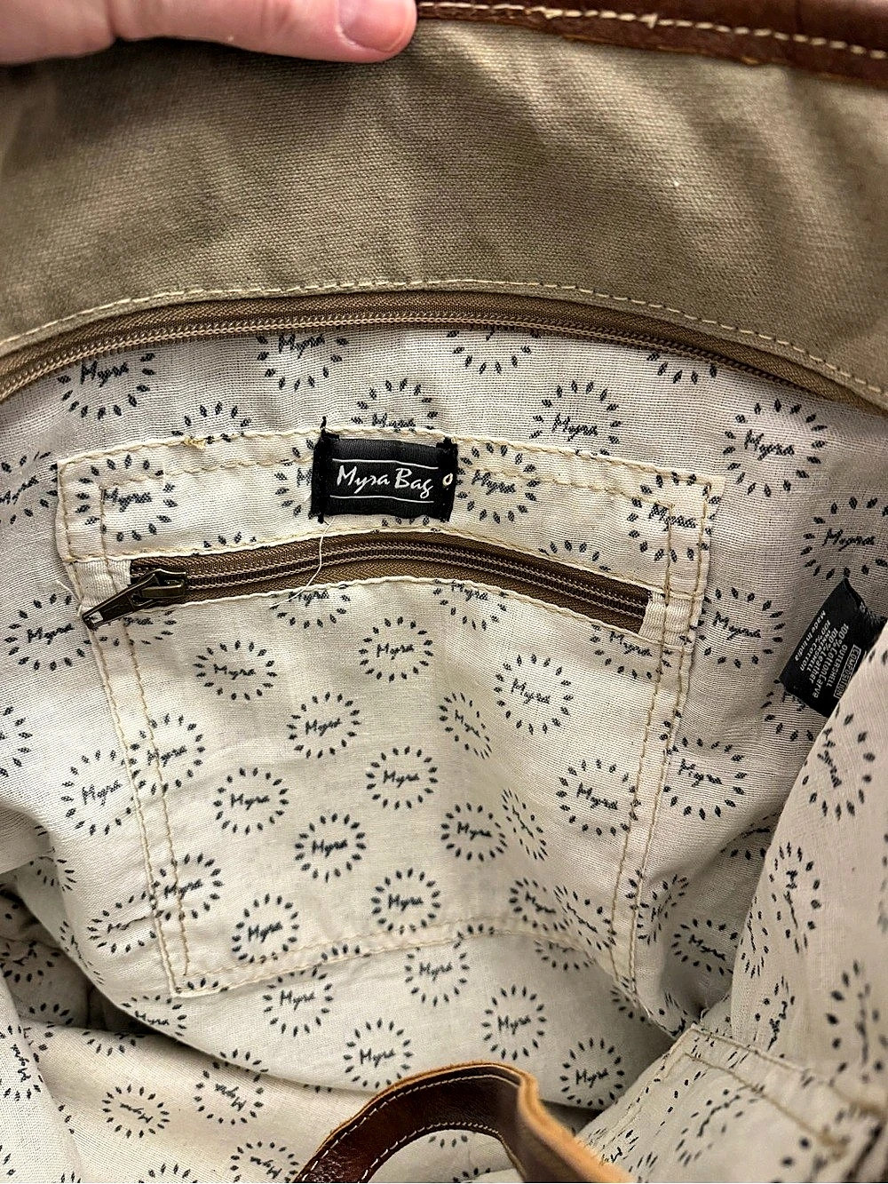 Myra Bag Leaf Print Canvas Tote Bag Brown & Green - Picture 4 of 4